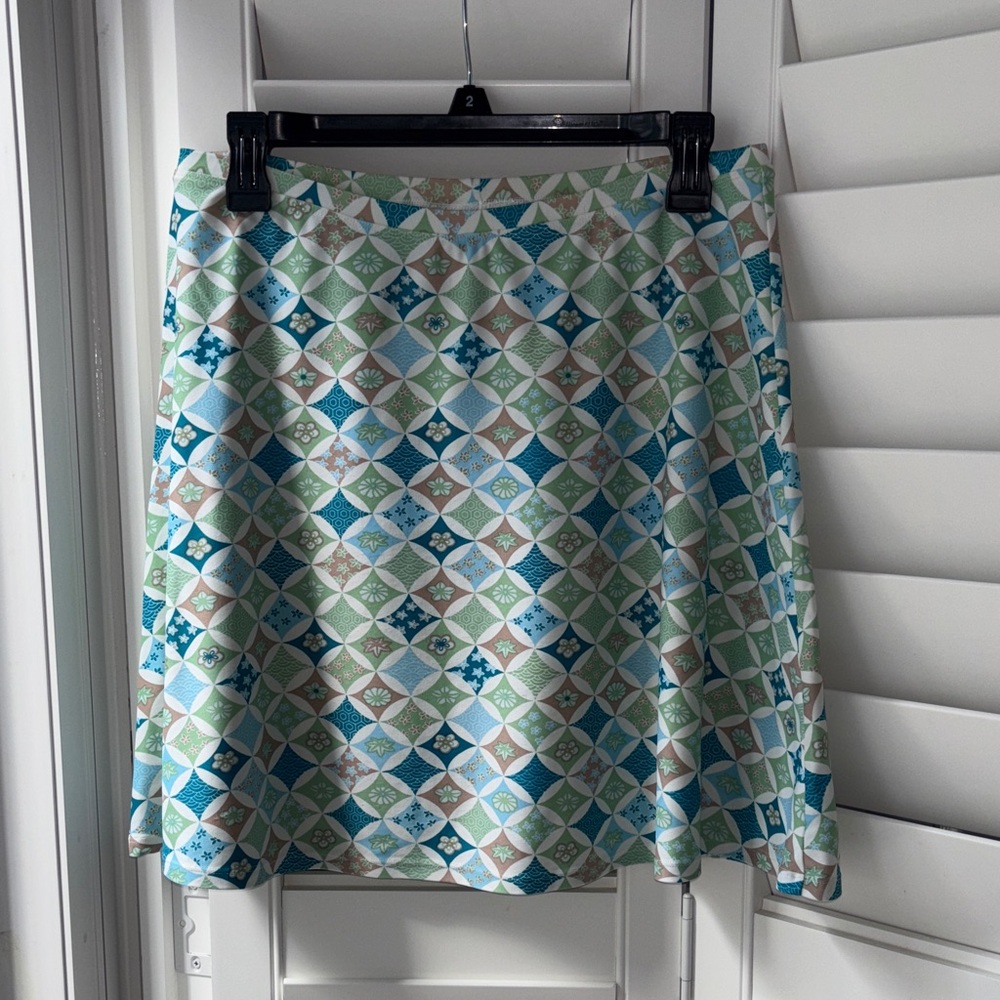 Geometric Patterned Skirt - Green and Blue